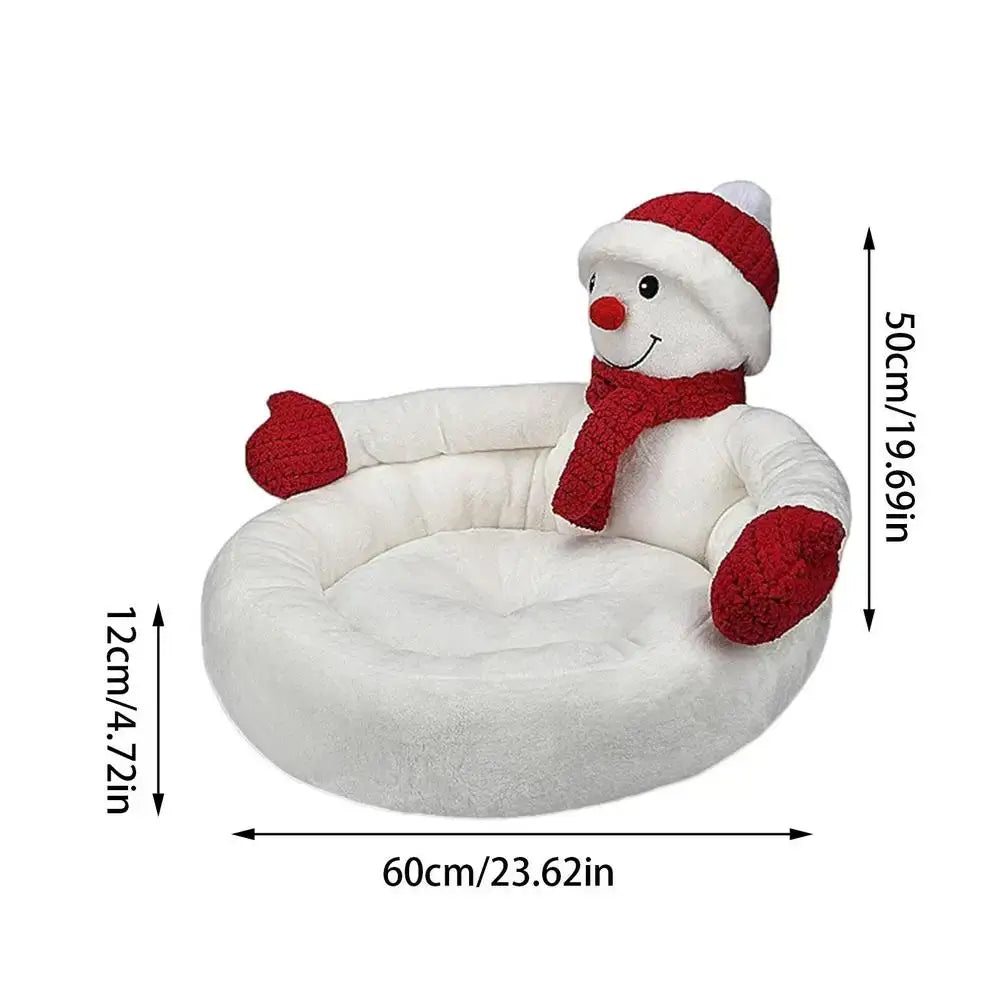 3D Christmas cat bed with snowman design, cozy flannel bed for cats and small dogs, holiday pet bed with hat & scarf, non-slip base