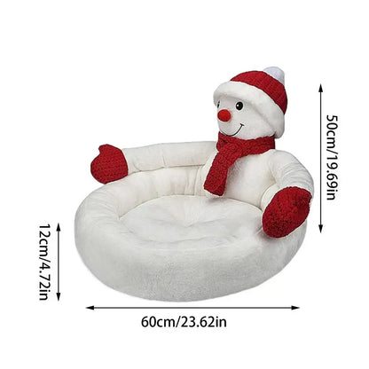 Snowman-shaped Christmas cat bed cave for winter comfort and festive holiday decor.