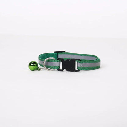 Reflective cat and dog collar with adjustable fit and bell for nighttime safety
