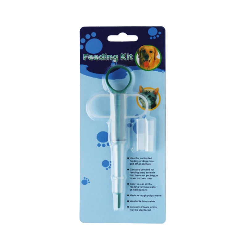 Gentle pet pill applicator syringe for safely administering medication to dogs and cats