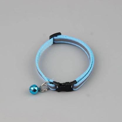 Reflective cat and dog collar with adjustable fit and bell for nighttime safety