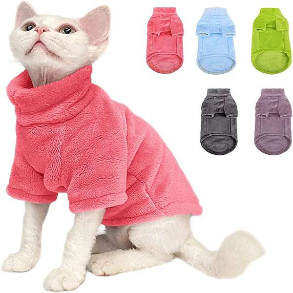 Suéter de cuello alto para gatos: suéter polar cálido de invierno para mascotas sin pelo 