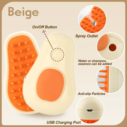 3-in-1 steam pet grooming brush for fur removal, detangling, and massaging cats and dogs