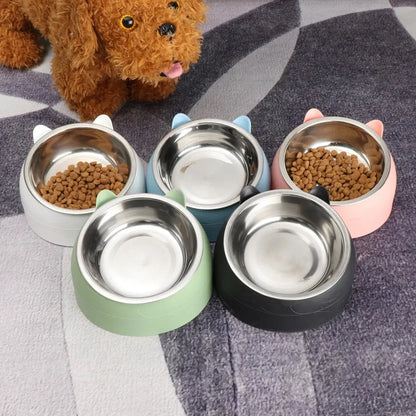 Elevated stainless steel pet bowl for dogs and cats with anti-slip base