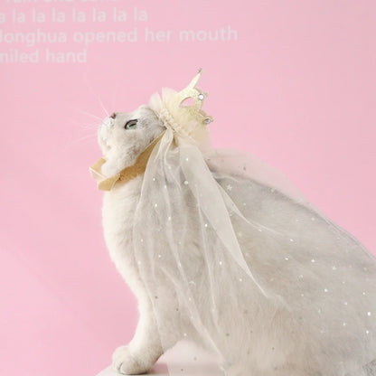 Elegant wedding crown with veil for small dogs and cats – pet bridal headdress