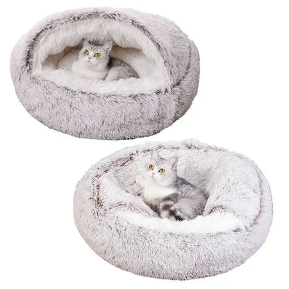 Plush winter round dog bed for small and medium pets, providing warmth and comfort for a cozy resting spot.
