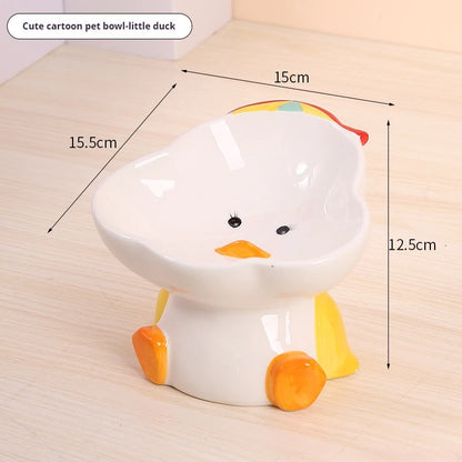 Cute ceramic cartoon pet bowl elevated for cats and small dogs.