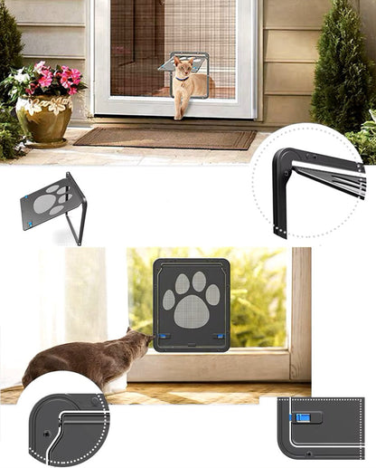 Pet door with magnetic safety lock and anti-bite design for cats and dogs