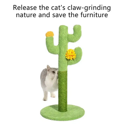 Cactus-shaped cat scratcher tree providing entertainment and exercise for cats.