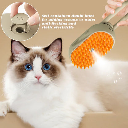 Pet Steam Brush for grooming, detangling, and hair removal for cats and dogs with steam spray function