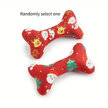 Bone-shaped plush dog toy with squeaker, suitable for chewing and play