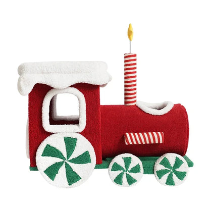 Christmas train-shaped cat climbing frame with cozy nest and platforms for play