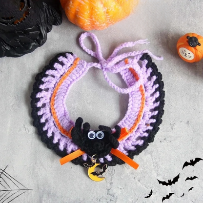 Hand-knit Halloween Pet Collar Bib for cats and dogs, perfect for adding a spooky touch to Halloween costumes.