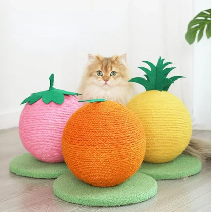 Fruit-shaped cat scratching ball toy with sisal climbing frame