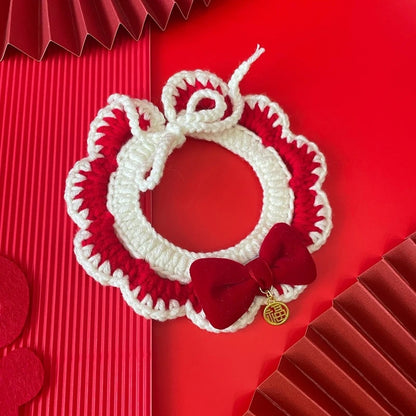 Christmas pet scarf collar with festive bow for cats and small dogs