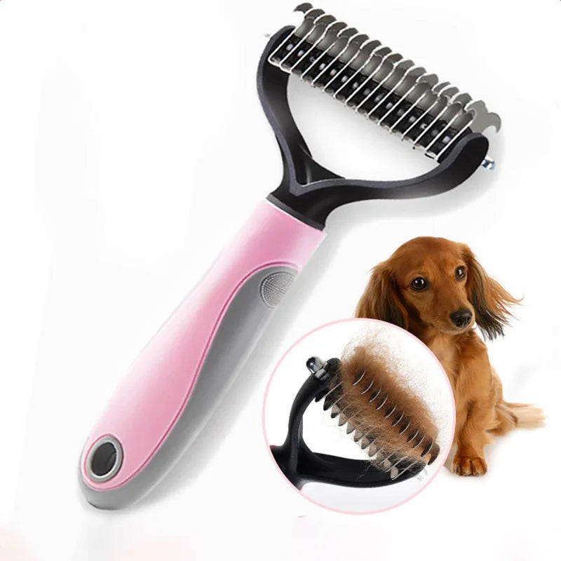 Pet fur knot cutter brush for deshedding and grooming dog and cat coats