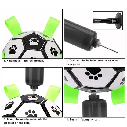Durable dog soccer toy with high-stretch material for active play and chewing