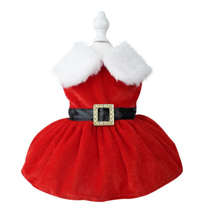 Red Christmas dog dress with glittering belt for small dogs and cats