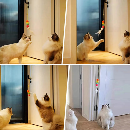 Interactive cat toy with automatic telescopic teaser and bell for indoor play