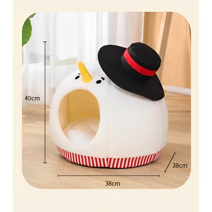 Nido para gatos con forma de muñeco de nieve navideño: acogedora cama semicerrada para mayor comodidad invernal