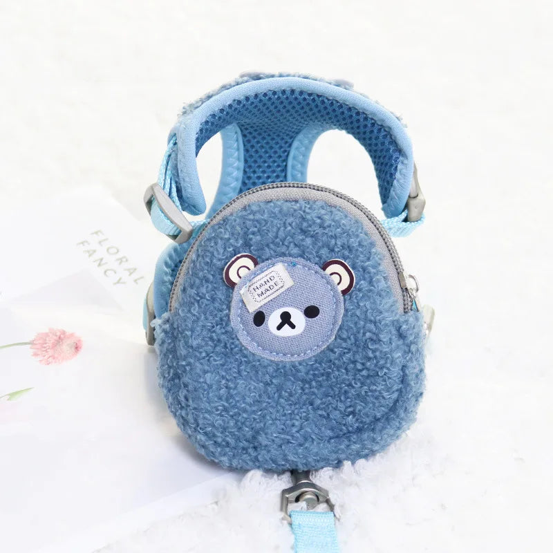 The Pet Paradise | Wam Dog Backpack Harness with Leash Set Warm Lamb Wool Cartoon Bear Pet Puppy Harness for Small Animal Carrier Lead Products