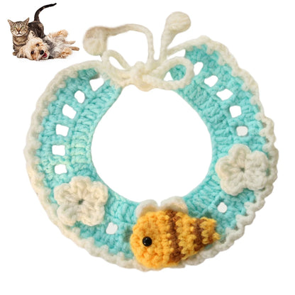 Hand-knitted crochet flower collar bib for dogs and cats – soft and festive accessory