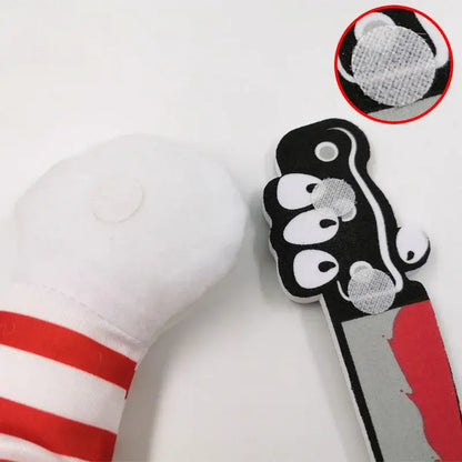 Medium-sized dog wearing a funny Halloween costume with adjustable straps.