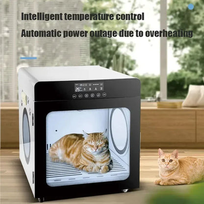 Portable smart pet drying box for quiet, efficient pet grooming
