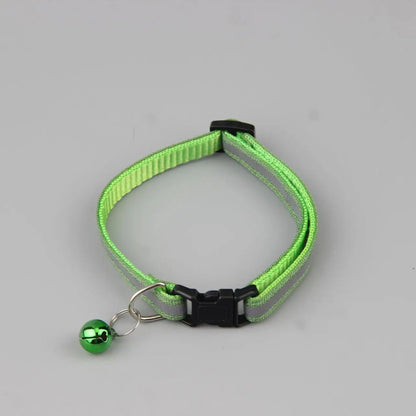 Reflective cat and dog collar with adjustable fit and bell for nighttime safety