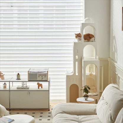 Dream Castle Cat House, Luxury Cat Bed with Lighting, Cozy Faux Fur Cat Hideaway