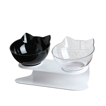Elevated non-slip cat bowl set with angled dual bowls for food and water
