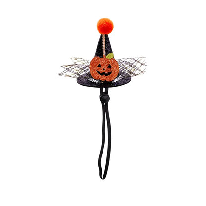 Halloween witch and wizard hat costume for cats and small dogs with adjustable strap for a magical look.