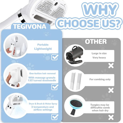 Multifunctional pet grooming spray comb and dryer for cats and dogs