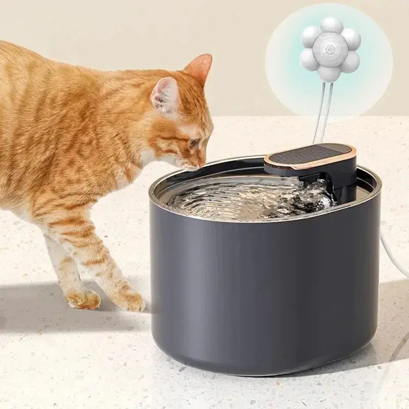 3L Auto Cat Water Fountain with dual outlet flow, promoting healthy hydration for cats, featuring noise-free operation and a 24-hour filtration system.