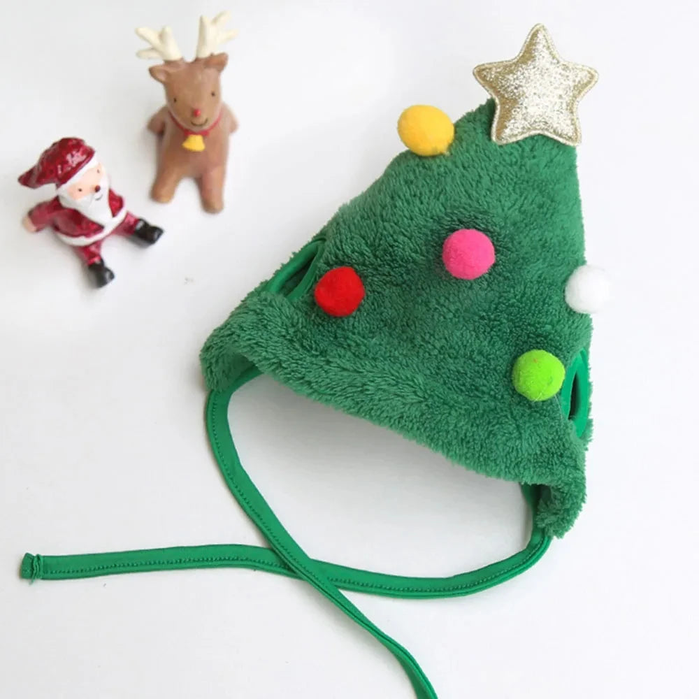Pet wearing a Santa elk hat and Christmas bandana bib scarf for holiday celebration