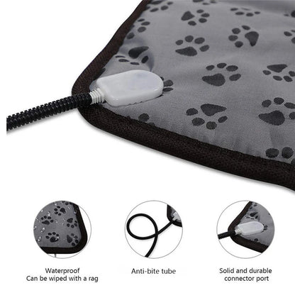 Electric pet heating pad for cats, dogs, and small animals with adjustable temperature and waterproof design