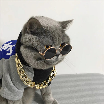 Vintage round sunglasses for cats and small dogs with reflective lenses
