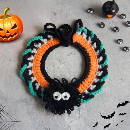 Hand-knit Halloween Pet Collar Bib for cats and dogs, perfect for adding a spooky touch to Halloween costumes.