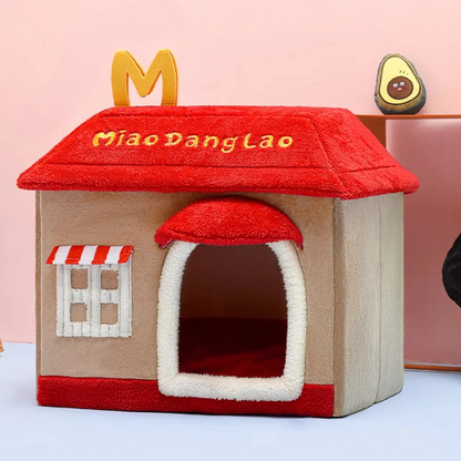 Removable enclosed pet cave for cats and dogs with washable winter design