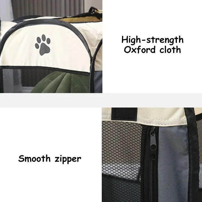 Portable foldable pet tent kennel for large dogs and cats, with spacious octagonal design and breathable anti-mosquito mesh