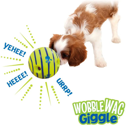 Wobble Wag Giggle Glow Ball toy with giggle sounds and glow-in-the-dark feature for interactive fun with dogs of all sizes.