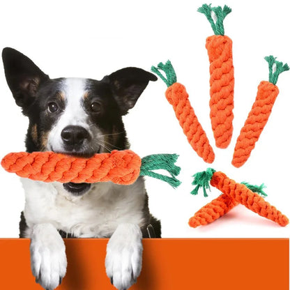 Cartoon carrot shape dog chew toy made of durable cotton rope
