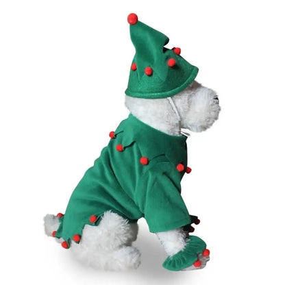 Pet wearing Halloween and Christmas knitted sweaters, featuring festive designs for dogs and cats.