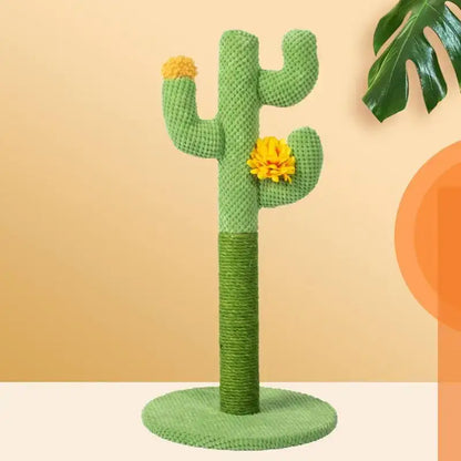 Cactus-shaped cat scratcher tree providing entertainment and exercise for cats.