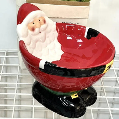Ceramic Santa Claus pet bowl with raised base for cats and dogs, perfect for Christmas
