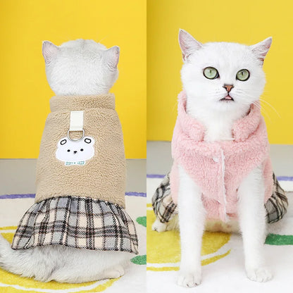 Cute winter coat for cats and small dogs made of thick cotton with stylish dress design