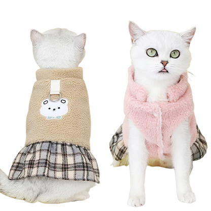 Cute winter coat for cats and small dogs made of thick cotton with stylish dress design