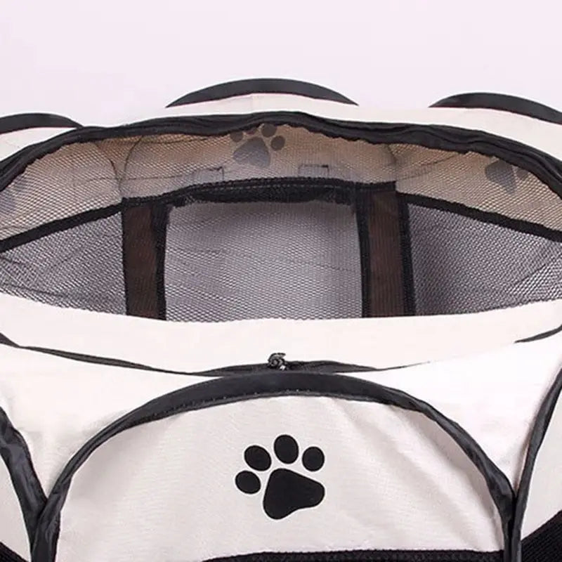 Portable foldable pet tent kennel for large dogs and cats, with spacious octagonal design and breathable anti-mosquito mesh