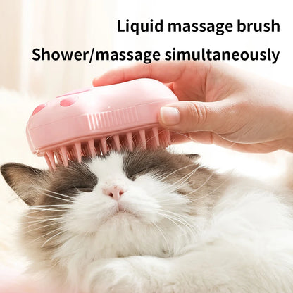 3-in-1 steam pet grooming brush for fur removal, detangling, and massaging cats and dogs
