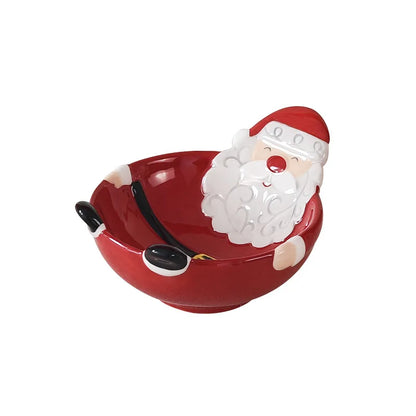 Christmas-themed ceramic pet bowl with Santa Claus, elk, and tree designs, perfect for food or water